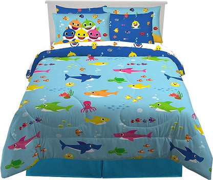 Franco Kids Bedding Super Soft Comforter and Sheet Set with Sham, 7 Piece Full Size, Baby Shark