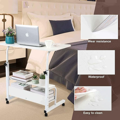 Adjustable White Home Office Desk with Storage and Detachable Wheels - 15.7 x 31.5 Inch
