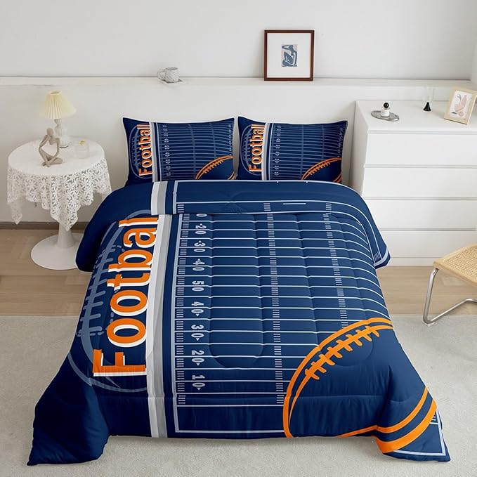 Feelyou Football Bedding Set Queen Size Rugby Sports Comforter Set for Kids Boys Girls Decor Soccer Ball Game Comforter Microfiber American Football Duvet Set Bedroom Quilt Set