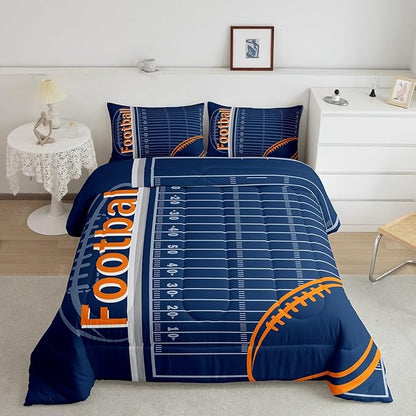 Feelyou Football Bedding Set Queen Size Rugby Sports Comforter Set for Kids Boys Girls Decor Soccer Ball Game Comforter Microfiber American Football Duvet Set Bedroom Quilt Set