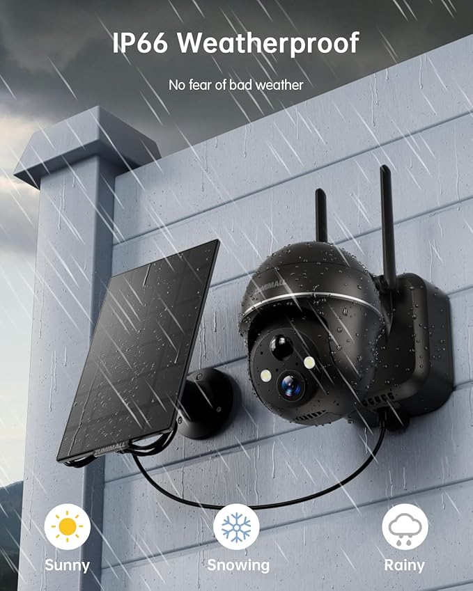 ZUMIMALL Security Cameras Wireless Outdoor - 2 Packs, 360°View Outdoor Camera Wireless Solar Powered,2.4G WiFi, Spotlight/Siren//3MP Color Night Vision/AI Detection/IP66/Cloud/Alert, Work with Alexa