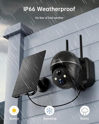 ZUMIMALL Solar Security Cameras Wireless Outdoor, 360° View Outdoor Camera Wireless Solar Powered,2.4G WiFi，2K/3MP Color Night Vision,2-Way Talk, PIR Motion Alert, Cloud Storage, Work with Alexa
