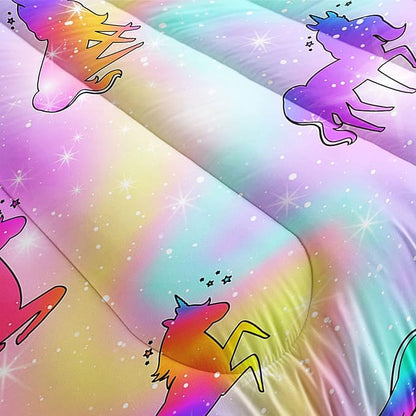 Datura home Unicorn Rainbow Comforter Bedding Set for Girls Kids Children Teens,Sky Glitter Star Colorful Bedding Set with 1 Comforter and 2 Pillowcases(Unicorn3 Queen)