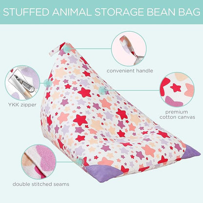 Aubliss Stuffed Animal Storage Bean Bag Chair Cover, 50"x 35" Extra Large Bean Bags for Kids & Adults, Beanbag Toy Storage for Boys Girls - Premium Cotton Canvas Nata