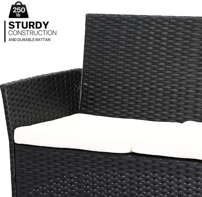 MoNiBloom 4 Pieces Patio Furniture Sets, Non Slip Foot Pads Wicker Rattan Sofa Chair with Soft Cushions and Sturdy Coffee Table for Backyard Porch Garden Poolside Balcony, Capacity 250 lbs, Black