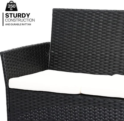 MoNiBloom 4 Pieces Patio Furniture Sets, Non Slip Foot Pads Wicker Rattan Sofa Chair with Soft Cushions and Sturdy Coffee Table for Backyard Porch Garden Poolside Balcony, Capacity 250 lbs, Black