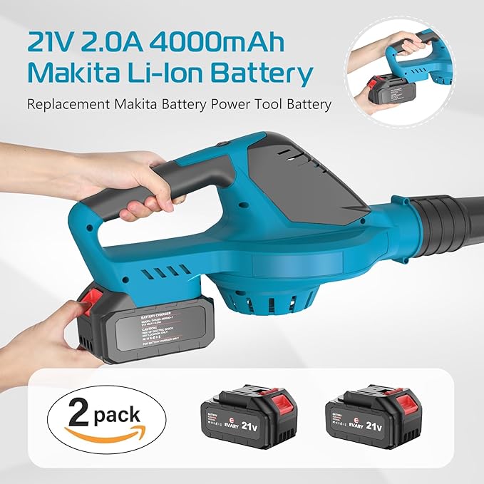 Leaf Blower Cordless with Battery and Charger, 21V Brushless 8000mAh 5 Speeds Adjustable Cordless Battery Powered Blower for Lawn Care, Electric Leaf Blower Cordless with 2 Batteries Cordless Blower