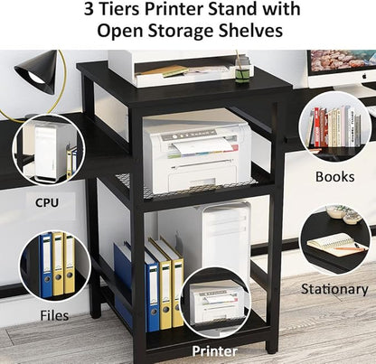 Tribesigns 96.9" Double Computer Desk with Printer Shelf, Extra Long Two Person Desk Workstation with Storage Shelves, Large Office Desk Study Writing Table for Home Office (Black)