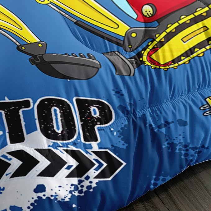 Axolotl Blue Excavator Bedding Queen,3Pcs Boys Construction Comforter Set,Cartoon Machinery Truck Bedding Set for Boys Kids Children Teens Bedroom Decor Cars Quilt Set with 1 Comforter 2 Pillowcase