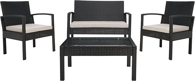 SAFAVIEH Outdoor Collection PAT7507 Conversation Set, Black/Light Grey