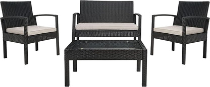 SAFAVIEH Outdoor Collection PAT7507 Conversation Set, Black/Light Grey