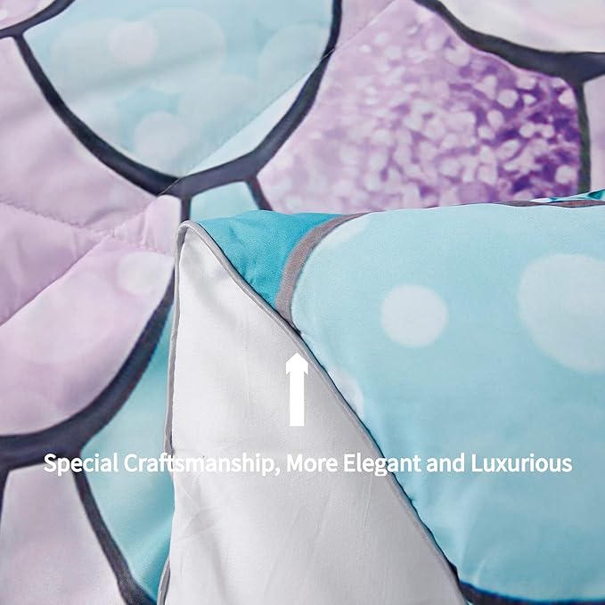 RYNGHIPY 3Pcs Colorful Mermaid Scale Print Comforter Bedding Set Full Size, Soft Microfiber Coverlet Set/Bedspread/Quilt Set with Colorful Scale Design (Mermaid,Full)