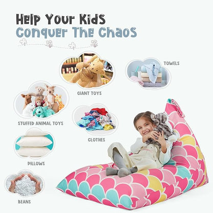 Nobildonna Stuffed Animal Storage Bean Bag for Kids (No Filler), Extra Large 250L Bean Bag Chair Cover Only, Washable Beanbag Without Filling Soft Premium Canvas Stuffable Bean Bag Cover (Mermaid)