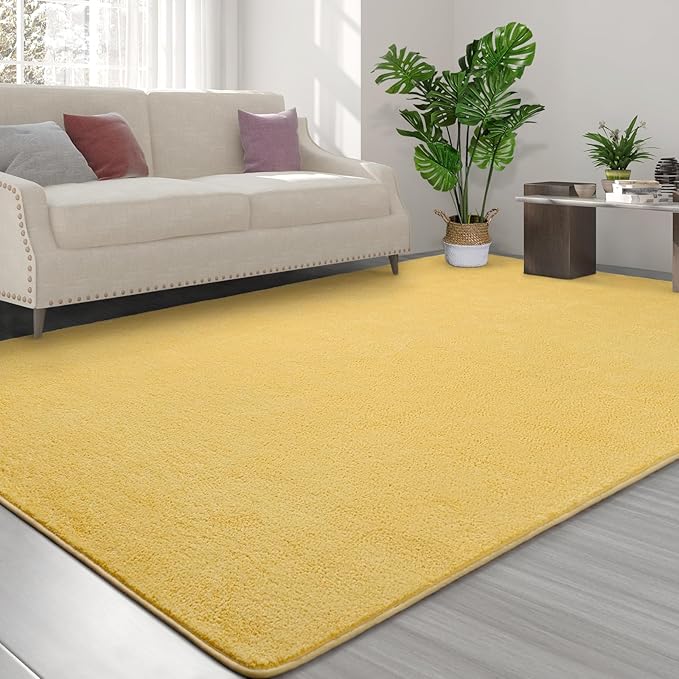 Area Rugs for Bedroom Living Room, 4x6 Yellow Super Soft Comfy Thickened Memory-Foam Indoor Carpets, Modern Aesthetic Minimalist Carpet for Boys Girls Adults Apartment Nursery Home Décor