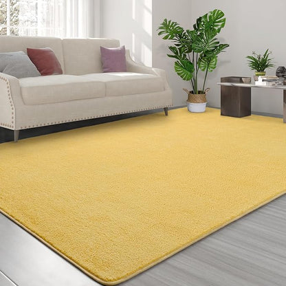 Area Rugs for Bedroom Living Room, 4x6 Yellow Super Soft Comfy Thickened Memory-Foam Indoor Carpets, Modern Aesthetic Minimalist Carpet for Boys Girls Adults Apartment Nursery Home Décor