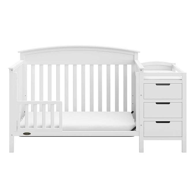 Graco Benton 4-in-1 Convertible Crib and Changer (White) – Crib and Changing Table Combo, Includes Water-Resistant Changing Pad, 3 Drawers, Converts to Toddler Bed, Daybed and Full-Size Bed