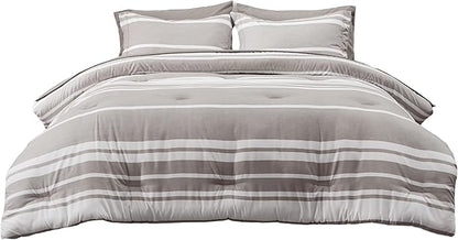Bedsure California King Comforter Set 7 Pieces, Warm Taupe White Striped Bedding Comforter Sets All Season Bed Set, 2 Pillow Shams, Flat Sheet, Fitted Sheet and 2 Pillowcases