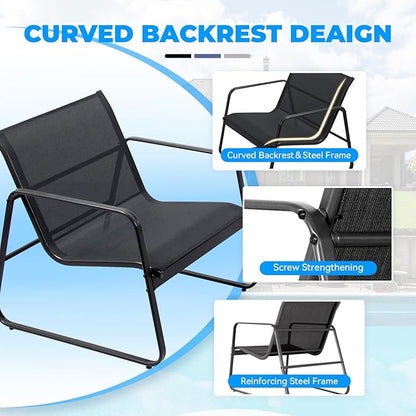 4 Pieces Patio Furniture Set Outdoor Patio Conversation Sets Poolside Lawn Chairs with Glass Coffee Table Porch Furniture for Courtyard, Garden and Balcony (Black)