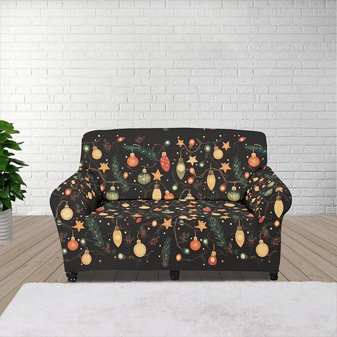 FKELYI Christmas Lights Sofa Furniture Protector with Elastic Bottom Easy Going Stretch Sofa Slipcover for Indoor Non-Slip Sofa Couch Cover M