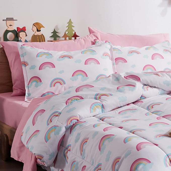 SLEEP ZONE Kids Rainbow Bedding Comforter Set Full/Queen Size - Super Soft & Cute Printed 3-Piece Comforter Set All Seasons for Boys, Girls, Fade Resistant, Machine Washable, Rainbow