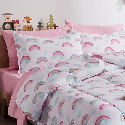SLEEP ZONE Kids Rainbow Bedding Comforter Set Full/Queen Size - Super Soft & Cute Printed 3-Piece Comforter Set All Seasons for Boys, Girls, Fade Resistant, Machine Washable, Rainbow
