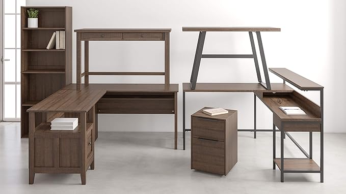 Signature Design by Ashley Camiburg Modern Home Office Writing Desk with Drawers, Warm Brown