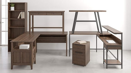 Signature Design by Ashley Camiburg Modern Home Office Writing Desk with Drawers, Warm Brown