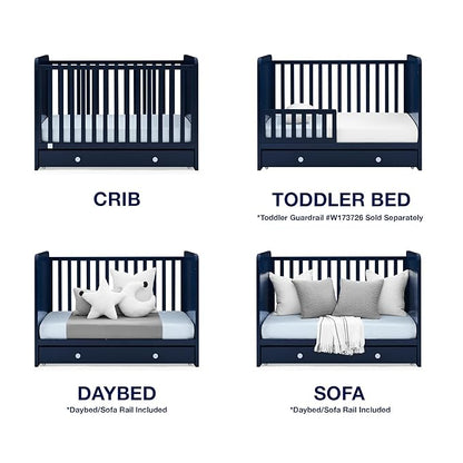 Delta Children babyGap Graham 4-in-1 Convertible Crib with Storage Drawer + Brannan Bear Bookcase with Bins + Brannan Bear Wall Shelf with 4 Hooks, Navy/Light Blue (Bundle)