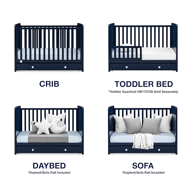 GAP babyGap Graham 4-in-1 Convertible Crib with Storage Drawer - Greenguard Gold Certified, Navy/Light Blue
