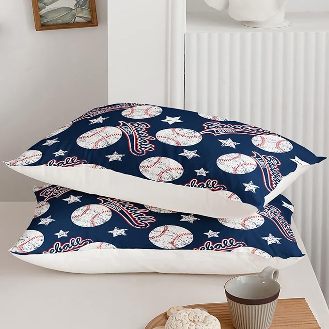 3D Baseballs Comforter Full Size,Blue Baseball Kids Comforter Set,3Pcs Bedding Set Printed Comforter with 2 Pillowcases,Down Alternative,Soft and Lightweight,for All Seasons