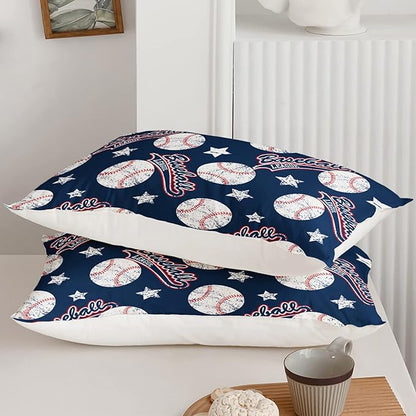 3D Baseballs Comforter Queen Size,Blue Baseball Kids Comforter Set,3Pcs Bedding Set Printed Comforter with 2 Pillowcases,Down Alternative,Soft and Lightweight,for All Seasons