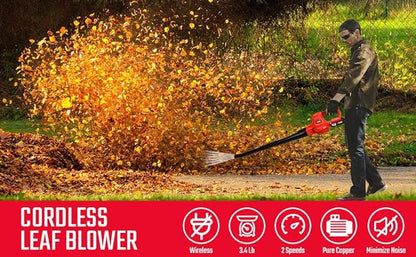 Leaf Blower, VOLTKORE 20V Cordless Leaf Blower, Electric Battery Powered Leaf Blower for Blowing Leaves, Dust in Lawn, Patio, Jobsite...(Quick Charger & 2 Battery Included)