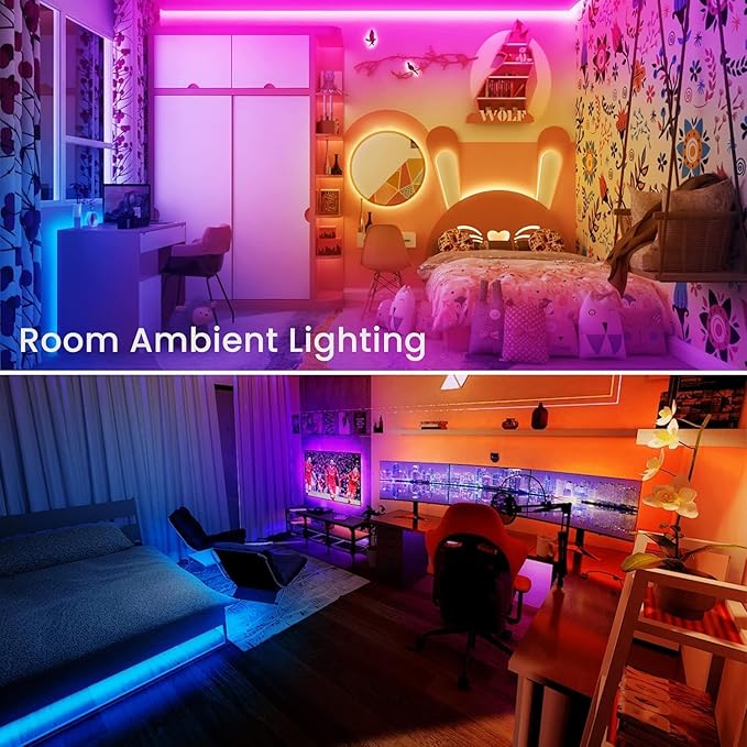 TJOY 130ft Bluetooth LED Strip Lights, RGB Color Changing, Music Sync, App Control, Indoor Usage, 5050 SMD, 2 Rolls, for Bedroom Kitchen TV Party (APP+Remote +Mic)