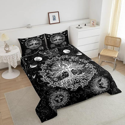 Feelyou Sun and Moon Comforter Bohemian Tree Butterfly Style Bedding Set Psychedelic Hippie Comforter Set for Boys Girls Children Teens Bedroom Decor Galaxy Astrology Duvet Set Twin Size