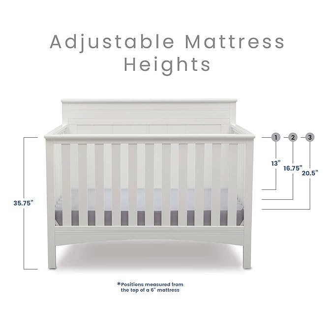 Delta Children Fancy 4-in-1 Crib, Bianca + Serta Perfect Slumber Dual Sided Recycled Fiber Core Crib and Toddler Mattress (Bundle)
