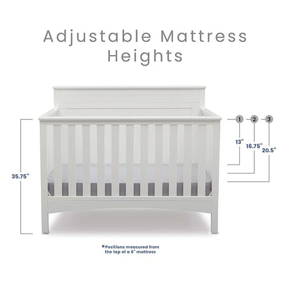 Delta Children Fancy 4-in-1 Crib, Bianca + Serta Perfect Slumber Dual Sided Recycled Fiber Core Crib and Toddler Mattress (Bundle)