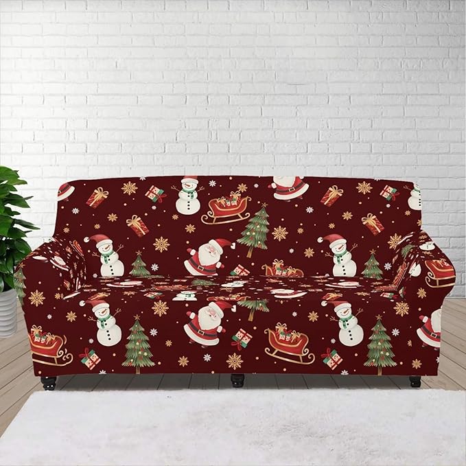 FKELYI Red Christmas Sofa Couch Cover for Indoor Non-Slip Furniture Protector Easy Going Stretch Sofa Slipcover Washable Sofa Slipcovers L