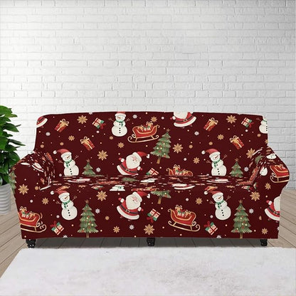 FKELYI Red Christmas Sofa Couch Cover for Indoor Non-Slip Furniture Protector Easy Going Stretch Sofa Slipcover Washable Sofa Slipcovers L