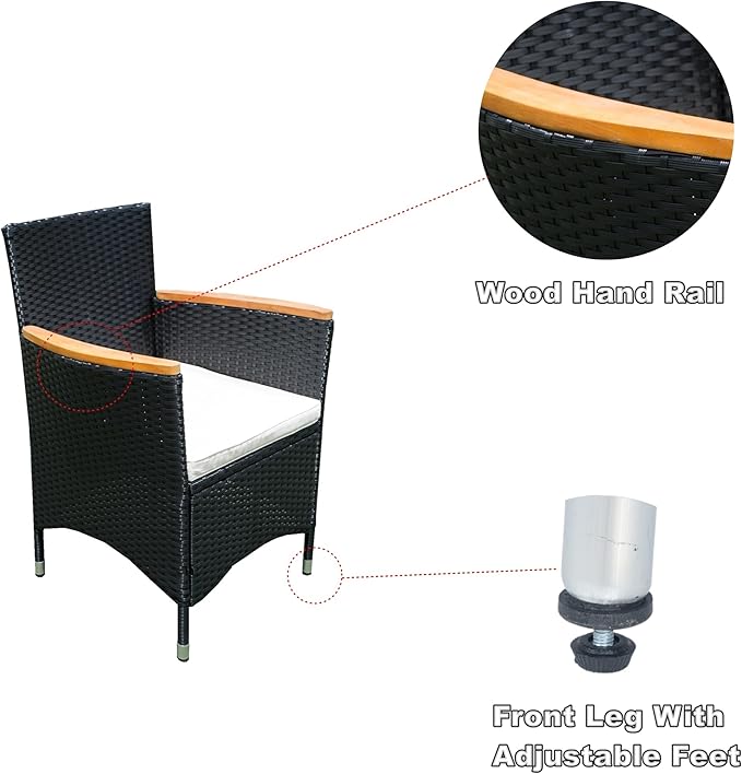 7-Piece Outdoor Dining Table Set with Acacia Wood TableTop and 6 Chairs, Rattan Wicker Patio Furniture for Garden Backyard Poolside, Onesize, Black