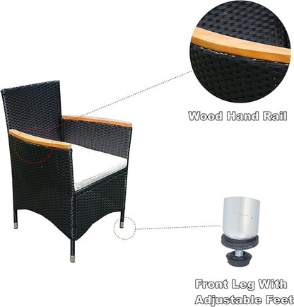7-Piece Outdoor Dining Table Set with Acacia Wood TableTop and 6 Chairs, Rattan Wicker Patio Furniture for Garden Backyard Poolside, Onesize, Black
