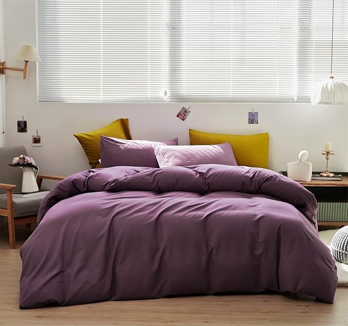 Purple Comforter Set Full Grape Color Bedding Set 3 Pieces Solid Purple Comforter Set Hotel Quality Lightweight Women Comforter Set Full Breathable Purple Bed Comforter Set Full