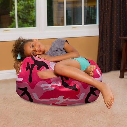 Posh Creations Bean Bag Chair for Kids, Teens, and Adults Includes Removable and Machine Washable Cover, Soft Nylon - Camo Pink and Black, 27in - Medium