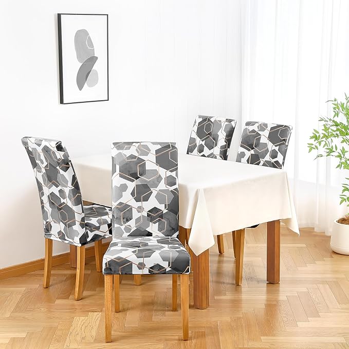 Gibelle Dining Room Chair Covers Set of 4, Soft Stretch Kitchen Chair Covers Slipcover Protector, Removable Washable Geometric Parson Chair Covers 4 Pack, Grey