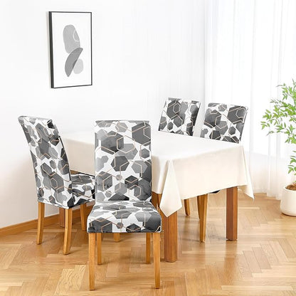 Gibelle Dining Room Chair Covers Set of 4, Soft Stretch Kitchen Chair Covers Slipcover Protector, Removable Washable Geometric Parson Chair Covers 4 Pack, Grey