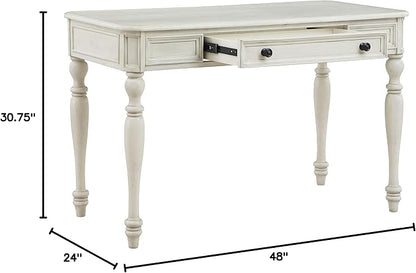 OSP Home Furnishings Country Meadows 48 Inch Writing Desk with Drawer, Antique White