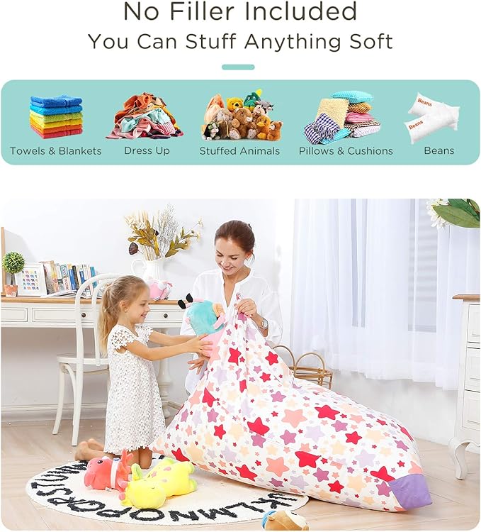 Aubliss Stuffed Animal Storage Bean Bag Chair Cover, 50"x 35" Extra Large Bean Bags for Kids & Adults, Beanbag Toy Storage for Boys Girls - Premium Cotton Canvas Nata