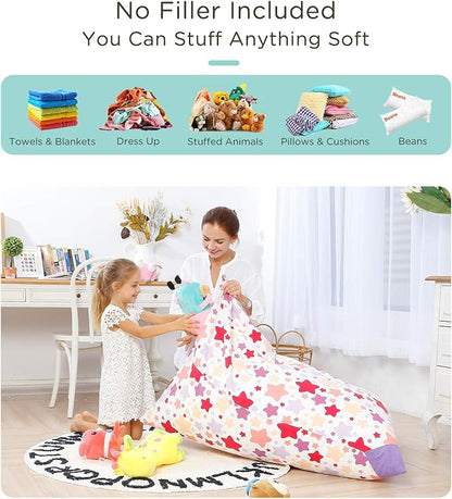 Aubliss Stuffed Animal Storage Bean Bag Chair Cover, 50"x 35" Extra Large Bean Bags for Kids & Adults, Beanbag Toy Storage for Boys Girls - Premium Cotton Canvas Nata