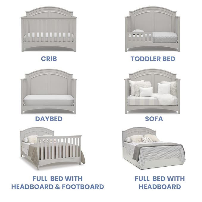 Delta Children Perry 6-in-1 Convertible Crib - Greenguard Gold Certified, Moonstruck Grey + Simmons Kids Radiant Sky Dual Sided Baby Crib Mattress and Toddler Mattress (Bundle)