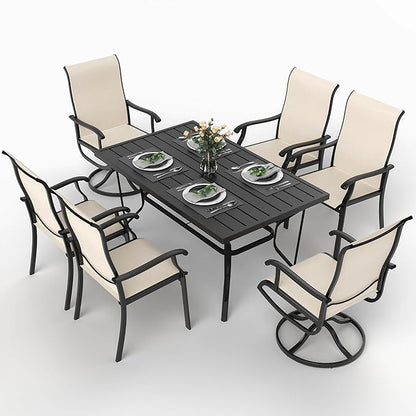 Pamapic 7 Pieces Patio Dining Set, Outdoor Dining Set for Garden Backyard Poolside Deck,Outdoor Table and Chairs Set with 4 Textilene Swivel Chairs ＆ 2 Regular Chairs,Beige