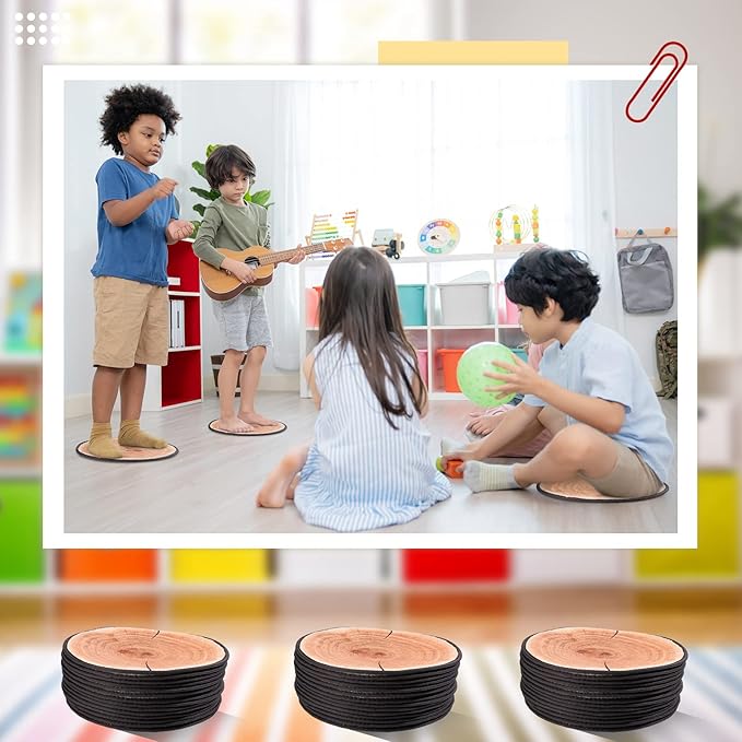 Woanger 24 Pcs Carpet Circle Seats 13.78 Inch 3D Digital Print Wood Tree Round Kids Floor Cushion Soft Warm Small Mat Circle for Preschool Classroom Seating Home Couch Sofa Bedroom Living Room Decor